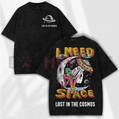 "I Need Space" Retro Alien T-Shirt – Vintage Distressed Sci-Fi Graphic Tee