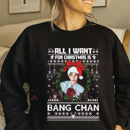 "All I Want for Christmas Is Bang Chan" Sweatshirt – Funny K-Pop Stray Kids Bias Merch