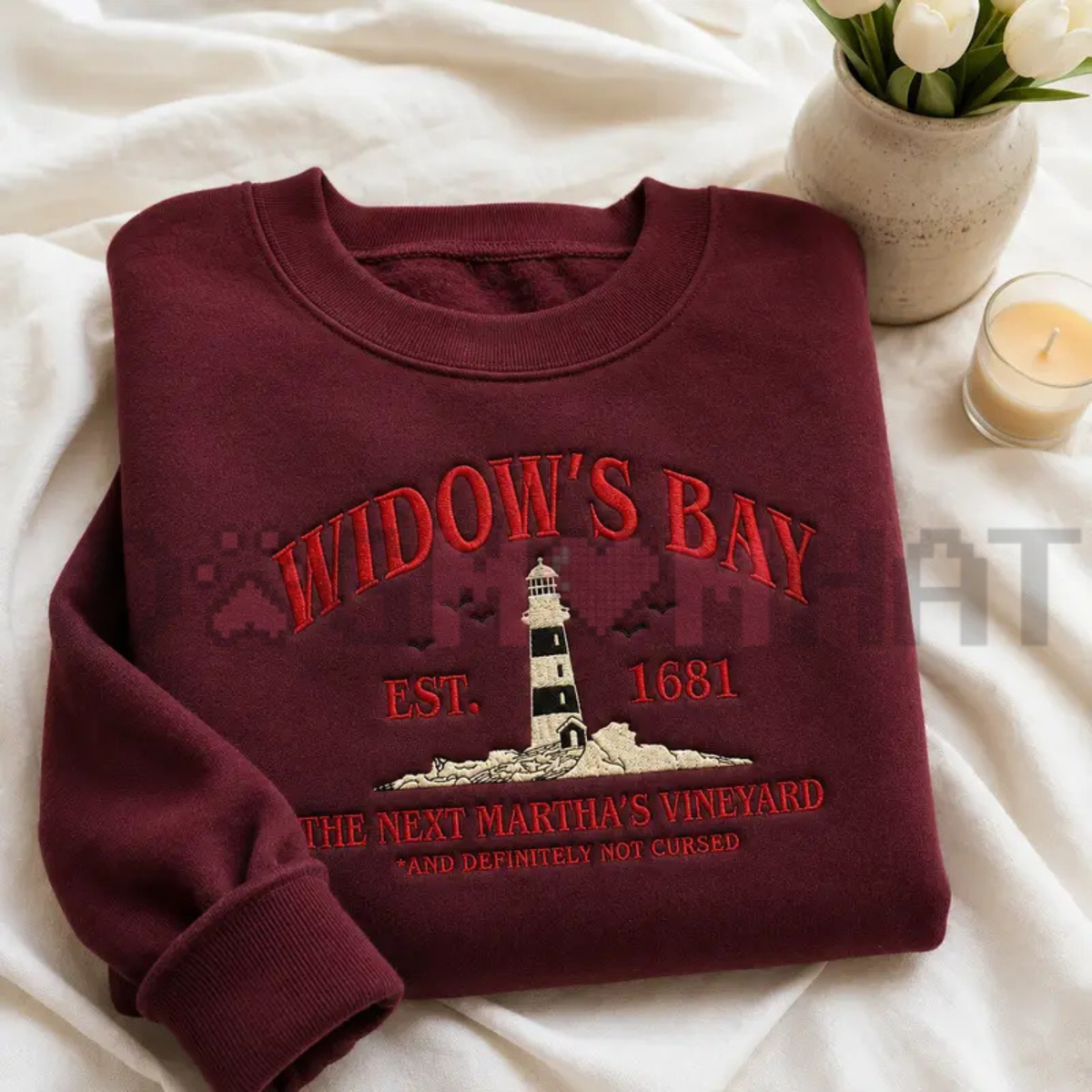 Widow's Bay Tourist Embroidered Sweatshirt - Vintage Haunted Town Travel Pullover