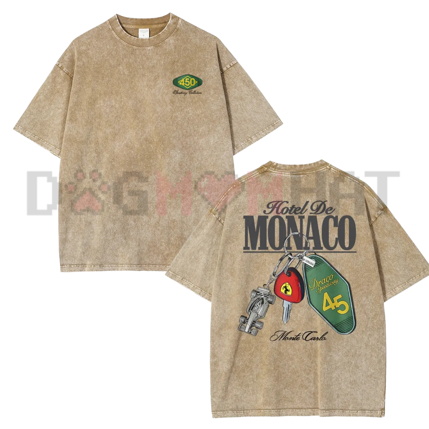 Monaco Grand Prix Riviera Wash Tee - Men's Vintage Racing Poster Oversized Cotton Graphic Shirt