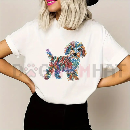 Rainbow Line Puppy Graphic Cotton T-Shirt - Casual Unisex Streetwear Top