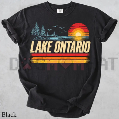 Comfort Colors® Lake Ontario Sunset T-Shirt - Retro Great Lakes Outdoor Graphic Tee