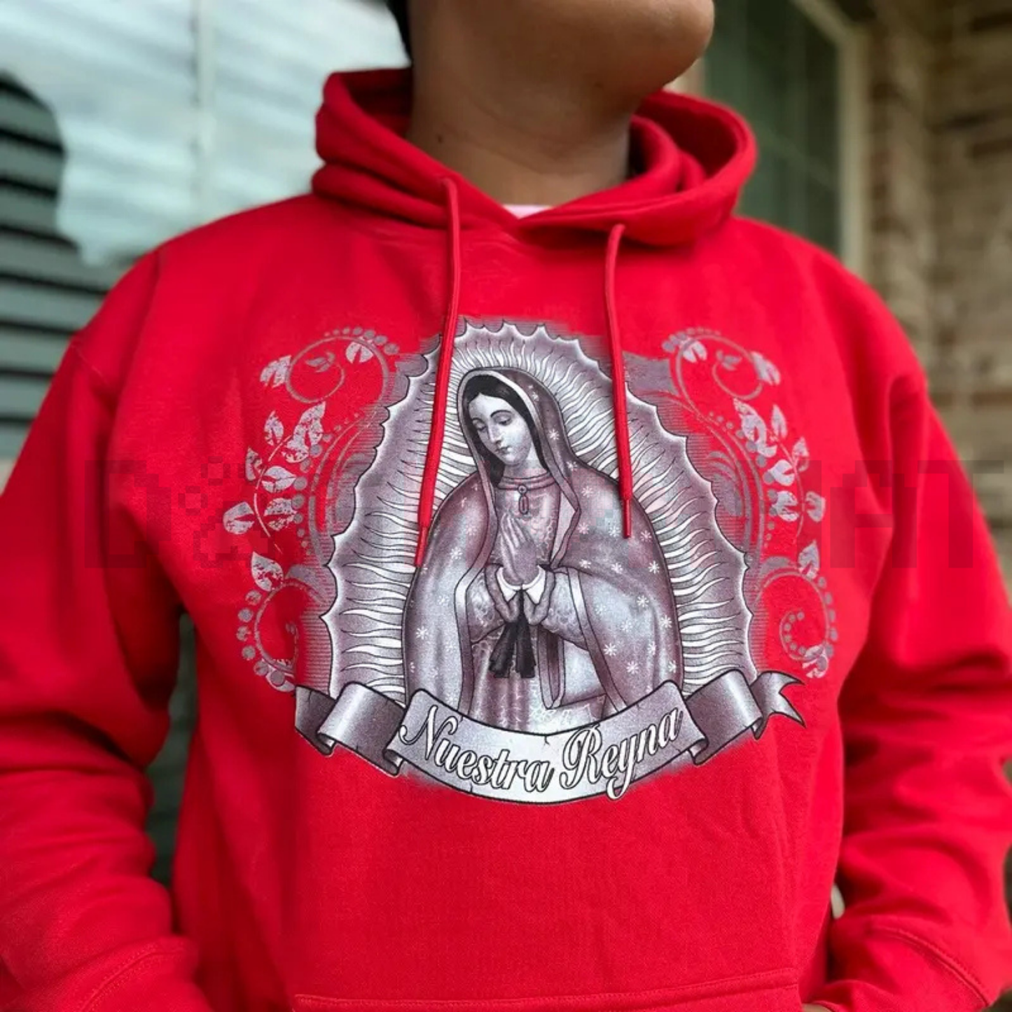 Red Virgen Mary Hoodie – Bold Religious Statement Apparel