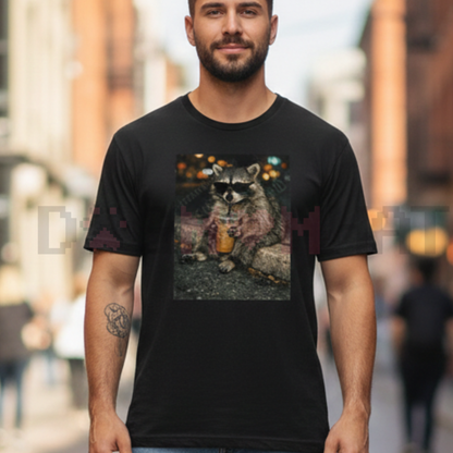 Raccoon Drinking Iced Coffee Vintage Tee