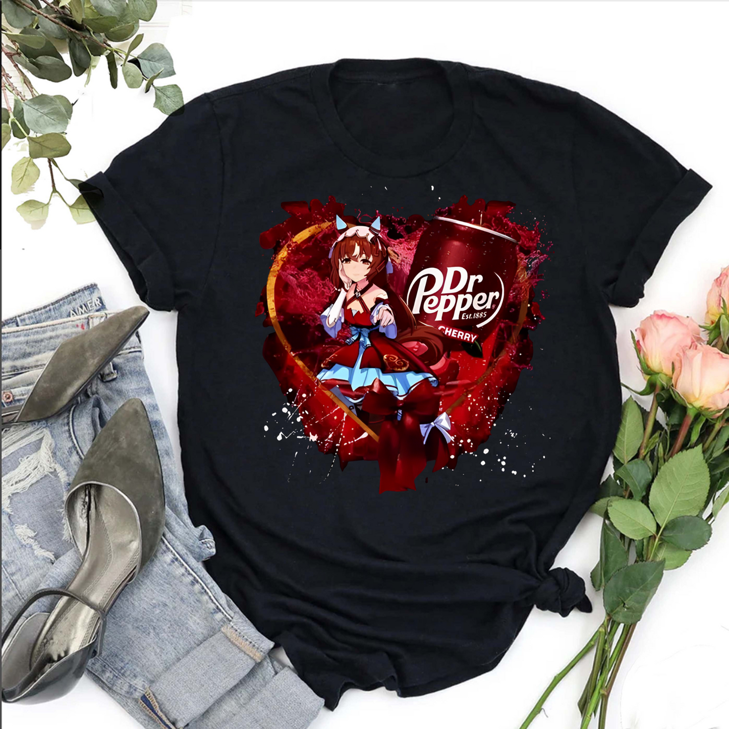 Uma Musume "Dr. Pepper Cherry" T-Shirt – Cute Anime Maid & Soda-Inspired Tee