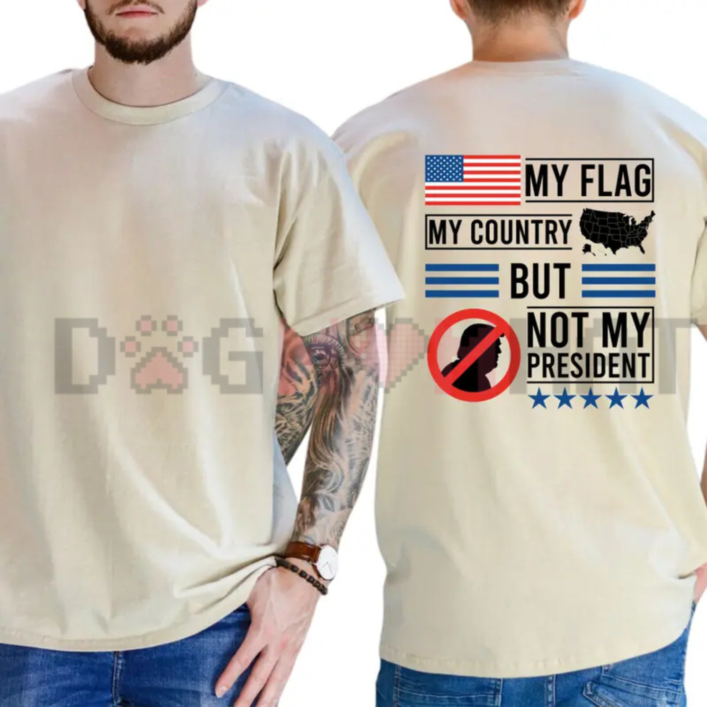 Patriot Power Flag Graphic Tee - Not My President Statement Pure Cotton Unisex Casual T-Shirt
