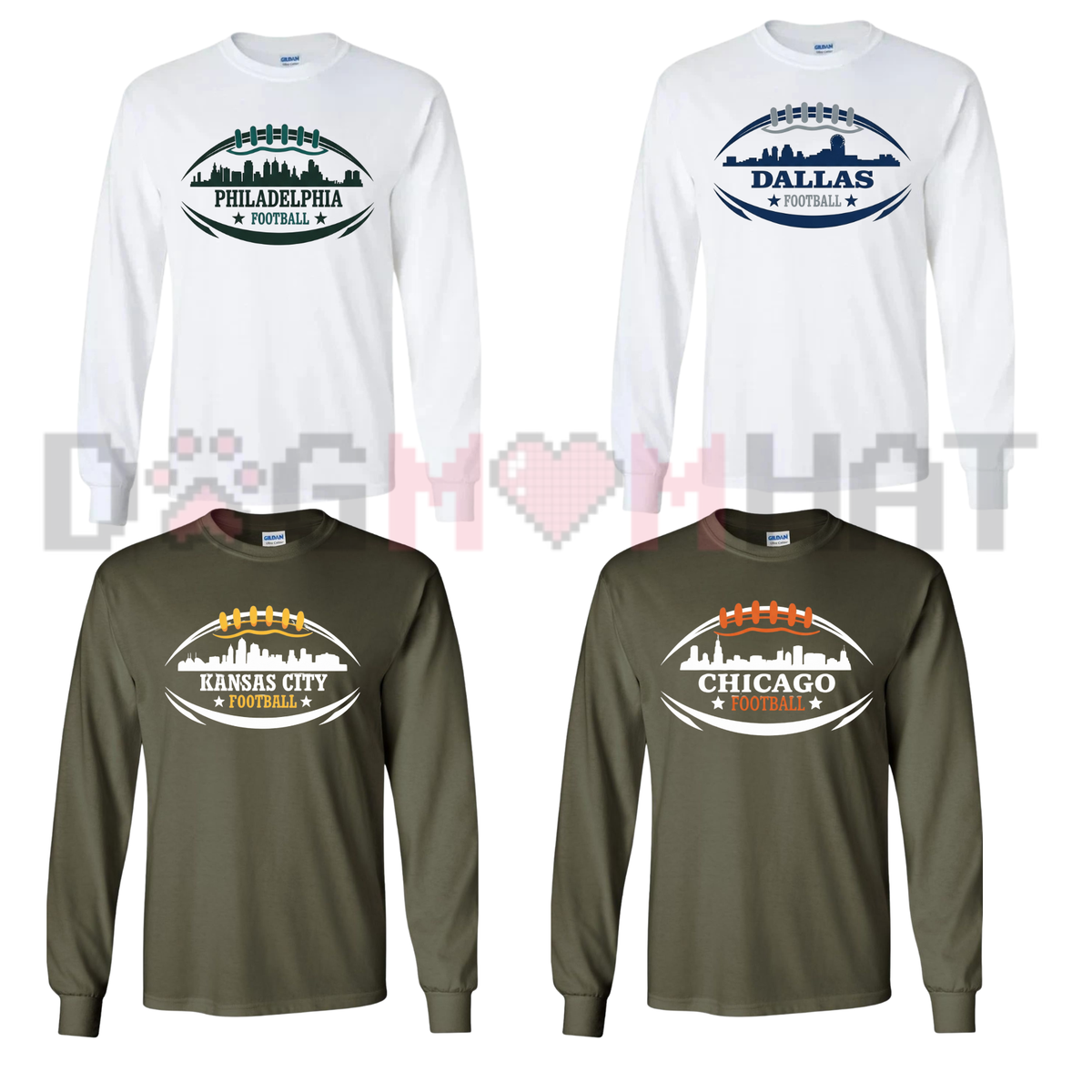 Football City Skyline Game Day Long Sleeve Graphic T-Shirt