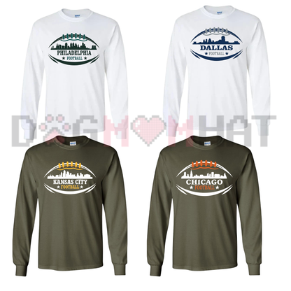 Football City Skyline Game Day Long Sleeve Graphic T-Shirt