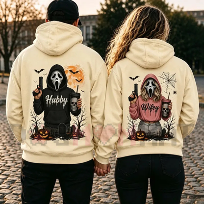 Hubby Wifey Halloween Spooky Season Matching Hoodies – Couple Streetwear Fleece Pullovers