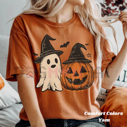Cozy Floral Patchwork Ghost Shirt – Vintage Spooky Aesthetic Tee