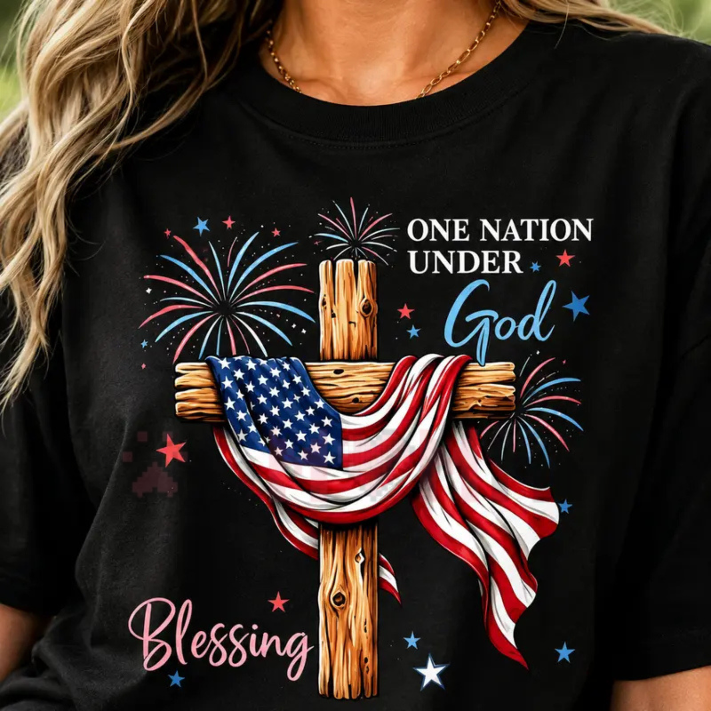 "One Nation Under God" Flag Cross Tee