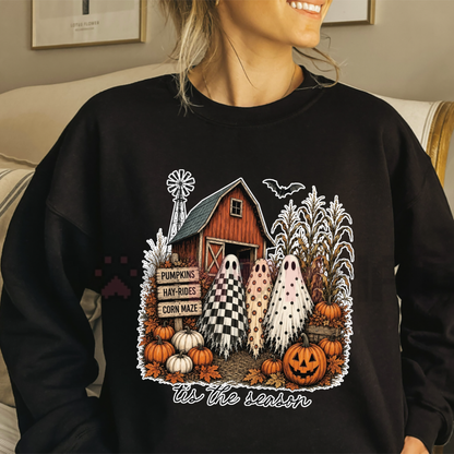 Tis The Season Ghost Trio Sweatshirt - Farmhouse Halloween Pullover