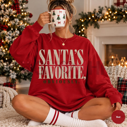 Festive Friction Crewneck – "Santa's Favorite" Funny Christmas Graphic Sweatshirt