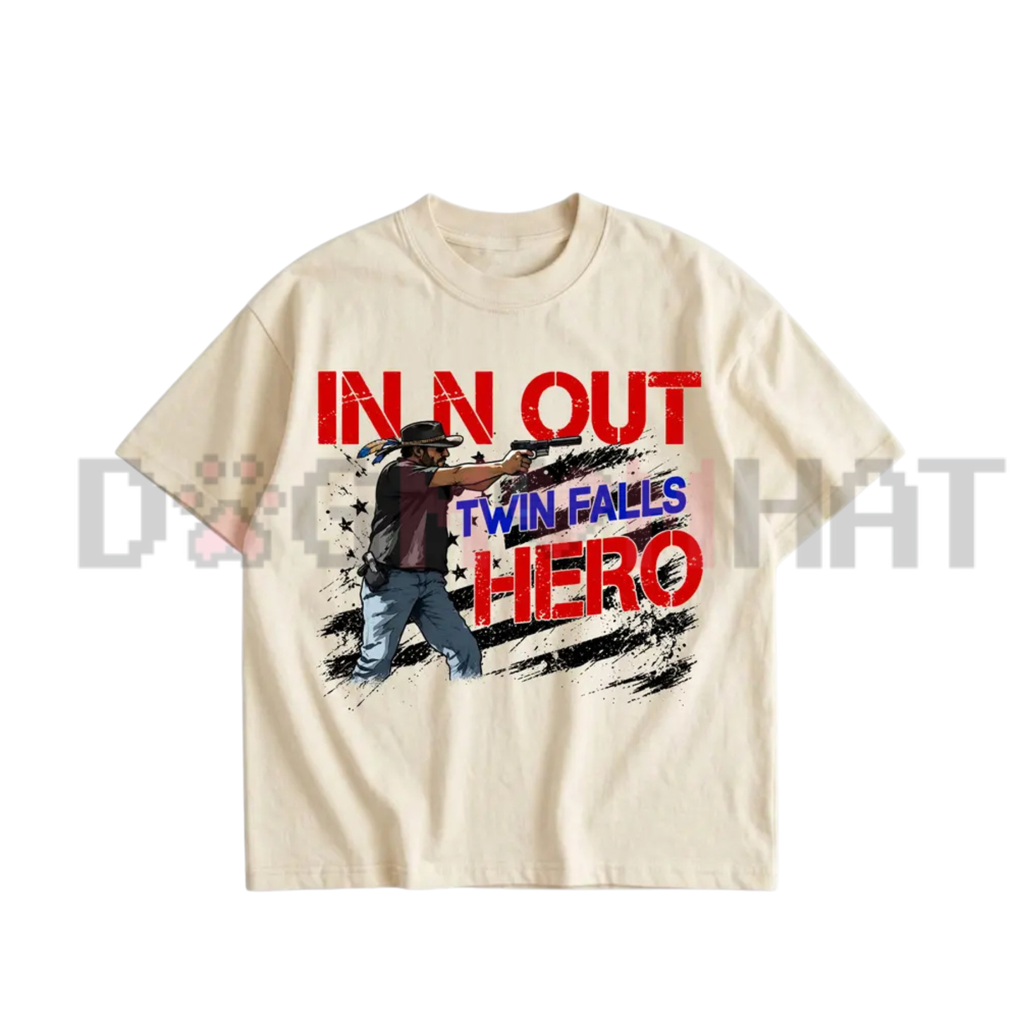 Twin Falls Landmark Hero Graphic Tee - In-N-Out Burger Culture Pure Cotton Fans Memorial T-Shirt