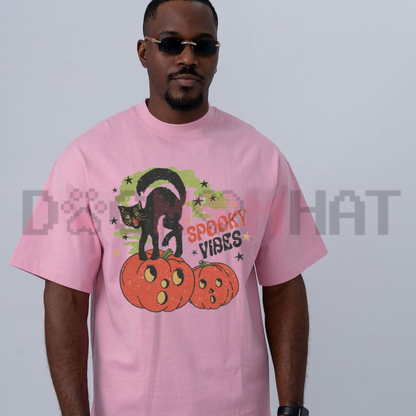 Retro 80s Spooky Black Cat Pumpkin Graphic Tee - Vintage Halloween Cat Mom Soft Cotton Unisex Fall Season T-Shirt