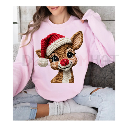 Cozy Reindeer & Santa Hat Christmas Sweatshirt