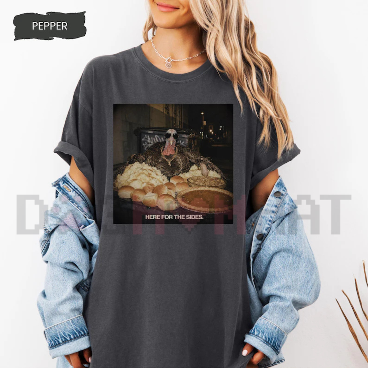 Festive Friction Tee – "Here For The Sides" Funny Thanksgiving & Friendsgiving Graphic T-Shirt