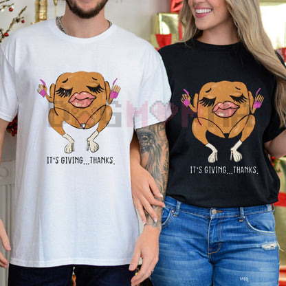 "It’s Giving Thanks" Thanksgiving Vibe Check T-Shirt – Viral Slang Modern Internet Humor Tee