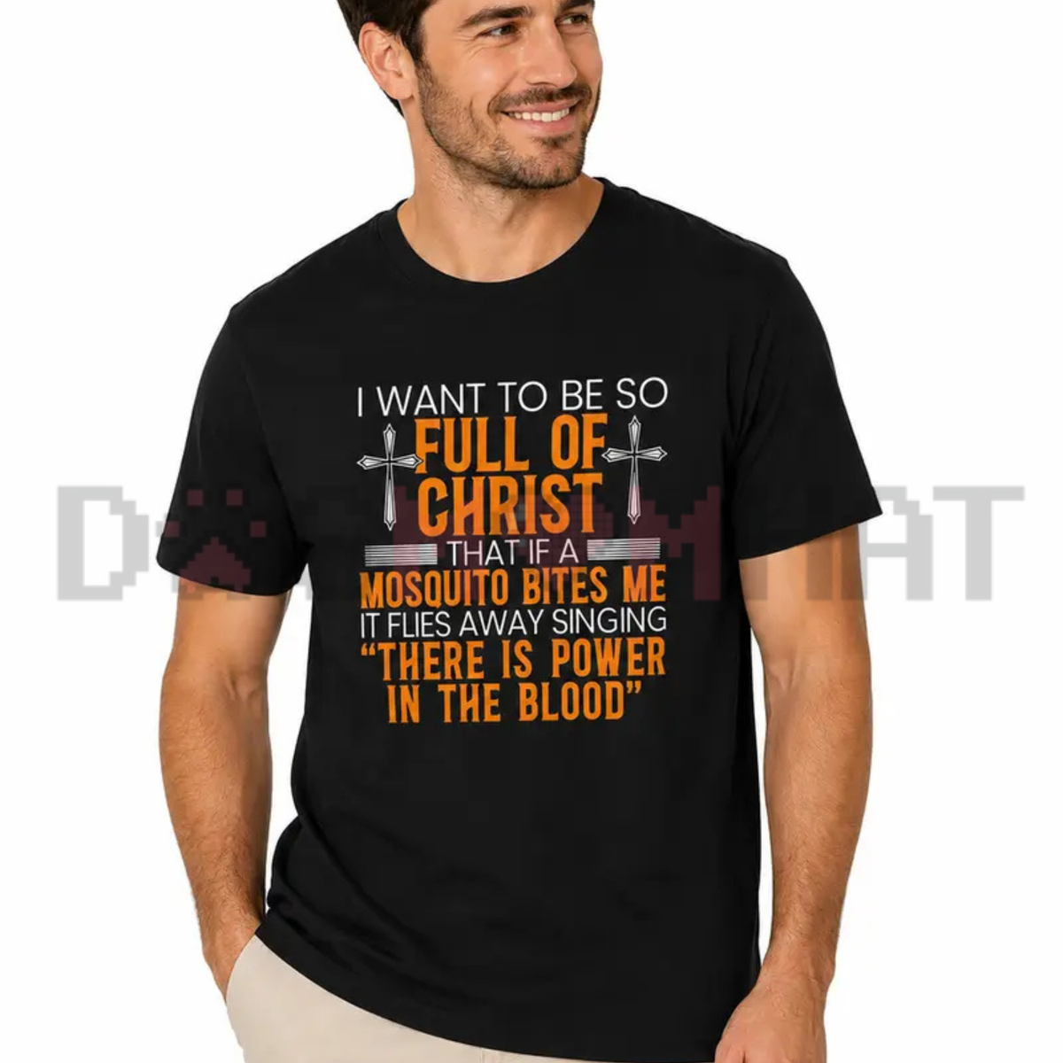 Full Of Christ Mosquito Quote Graphic Tee - Funny Christian Soft Cotton Unisex Short Sleeve T-Shirt