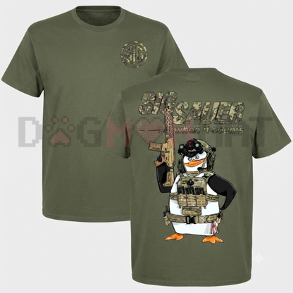 Tactical Penguin When It Counts Graphic Tee - Funny 2A Shooter Range Cotton Streetwear Shirt