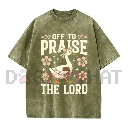 "Off to Praise the Lord" Funny Christian Goose Graphic T-Shirt