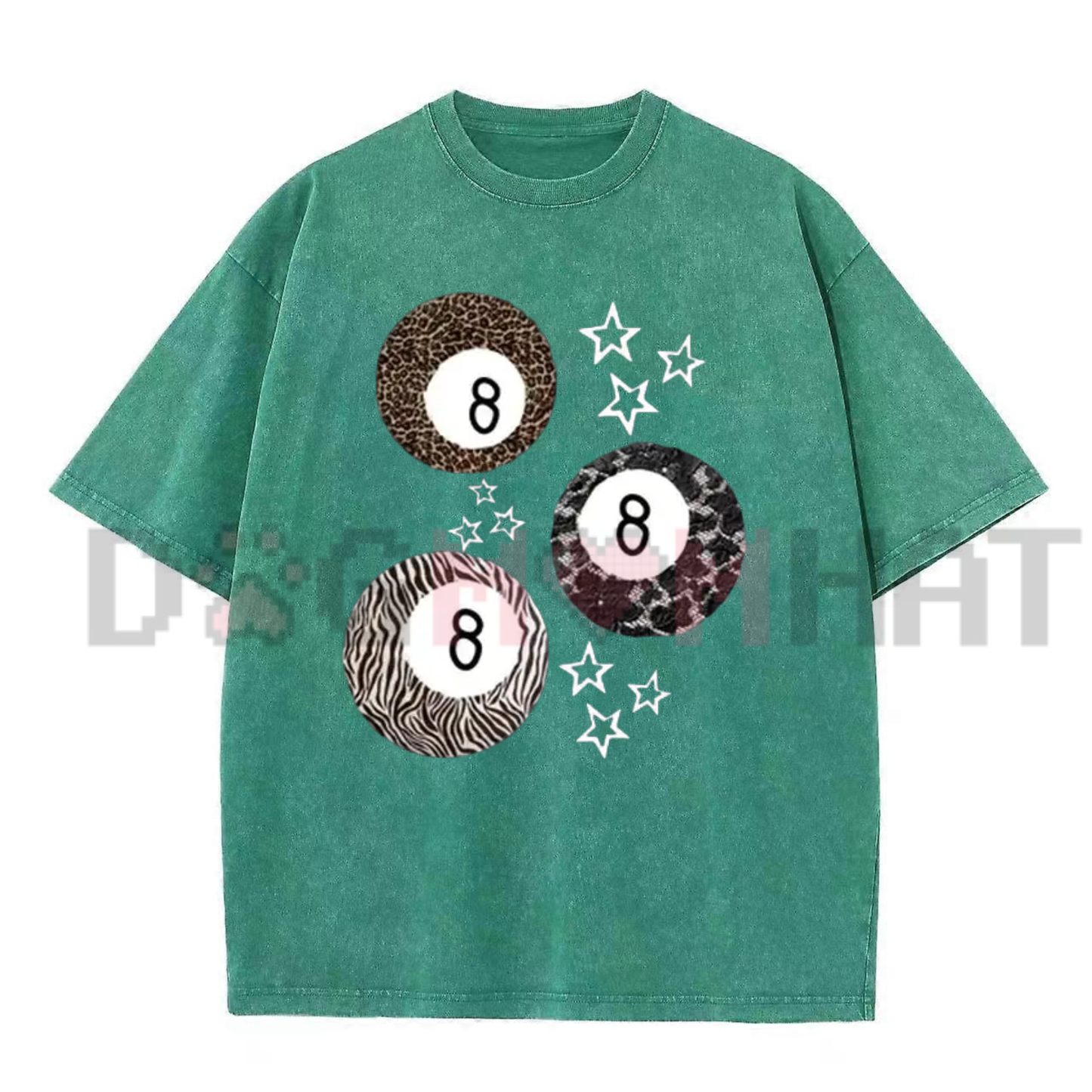 Holafish Acid Wash "8 Ball & Leopard Stars" T-Shirt - Soft Cotton Summer Graphic Tee