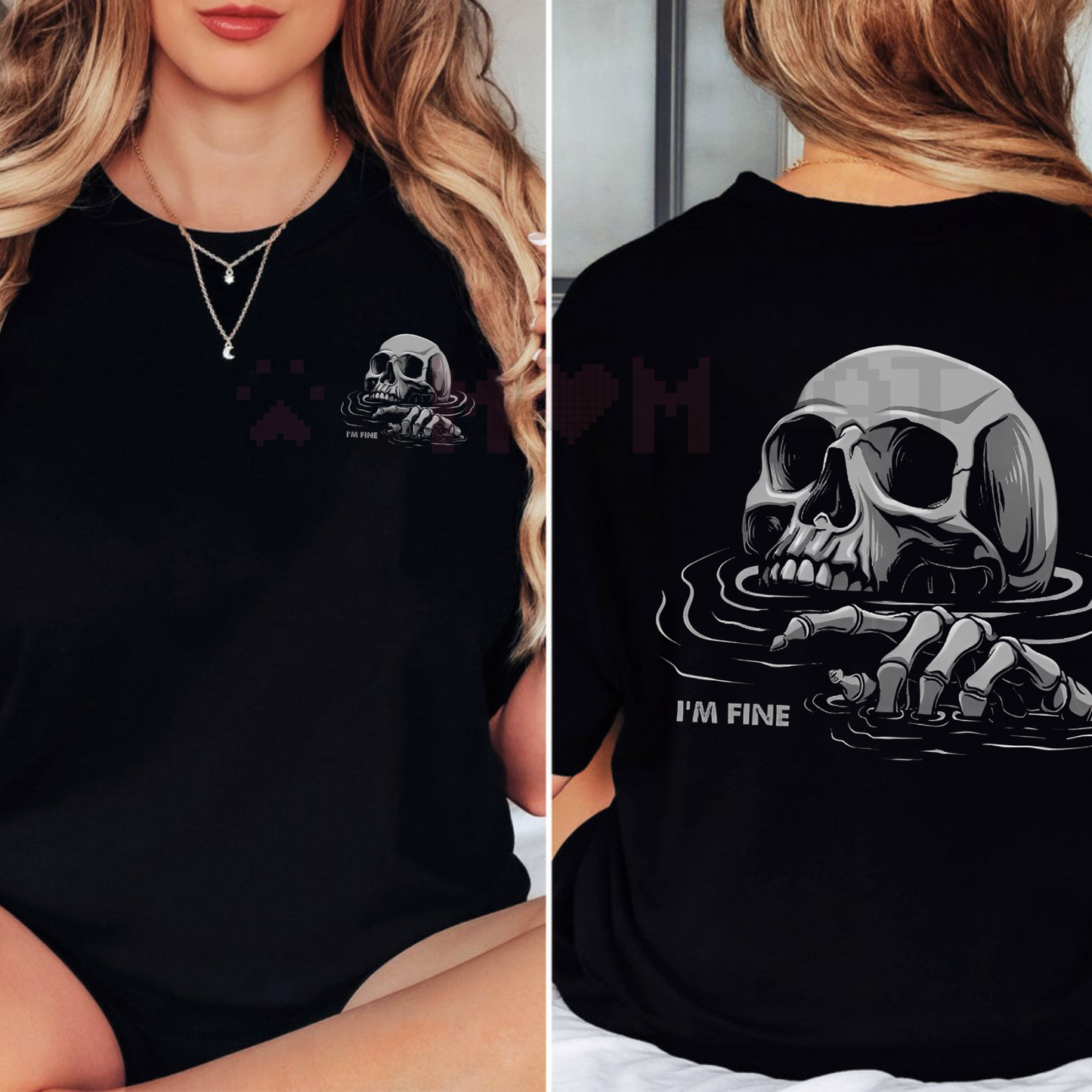 "I'M FINE" Drowning Skull T-Shirt – Dark Humor Graphic Tee