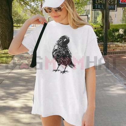 Gothic Crow Sketch Dark Academia Graphic T-Shirt