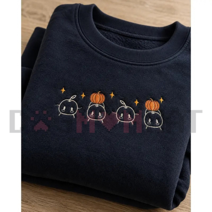 Embroidered Junimos with Pumpkins Cozy Gamer Crewneck Sweatshirt