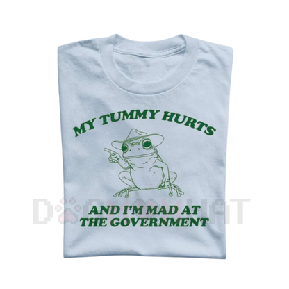 My Tummy Hurts And I'M Mad At The Government" Retro Frog Meme T-Shirt – Funny Unisex Adult Tee