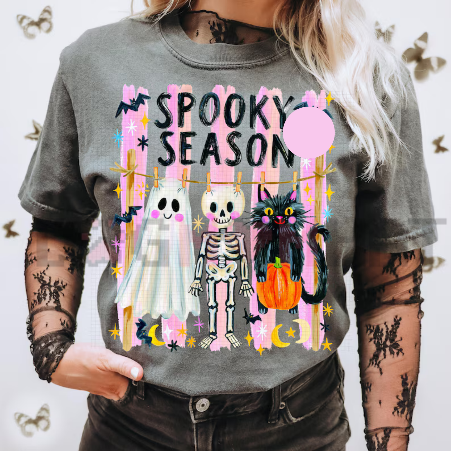 Comfort Colors® Preppy Spooky Season T-Shirt - Coquette Skeleton Black Cat Ghost Tee