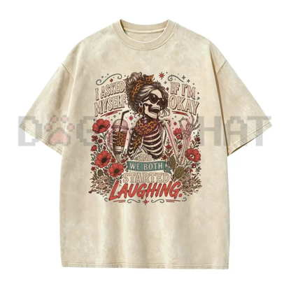 Inner Self Check Skeleton Graphic Tee - Vintage Distressed Sarcastic Mental Health Unisex Cotton Shirt