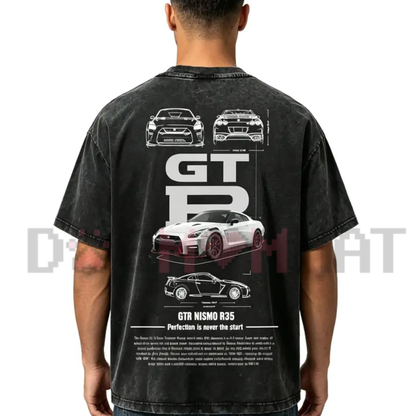 Vintage Washed GTR R35 JDM Racing Graphic Tee - Retro Y2K Soft Cotton Unisex Car Guy Streetwear T-Shirt