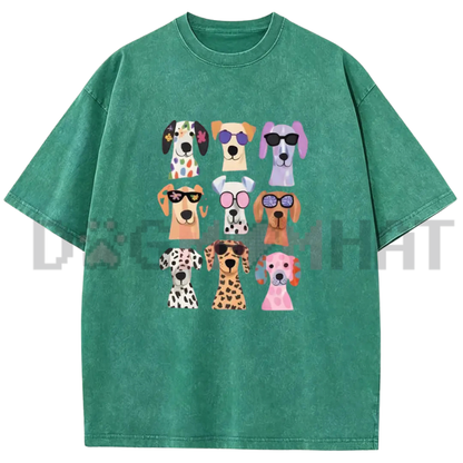 Holafish Women's Vintage Acid Wash Dog Graphic T-Shirt - Soft Cotton Loose Casual Tee