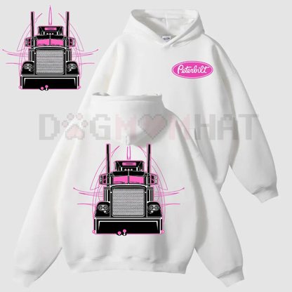 Peterbilt Pink Semi Truck 2side Hoodie – Vintage Orange Linework Semi Graphic