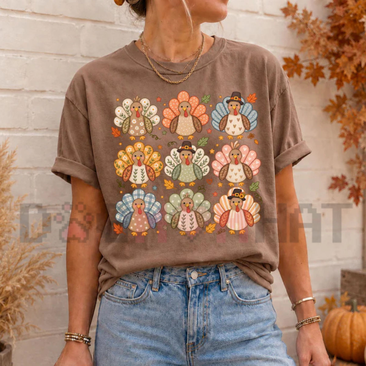 "Boho Floral Wild Turkey" Whimsical Thanksgiving Graphic T-Shirt