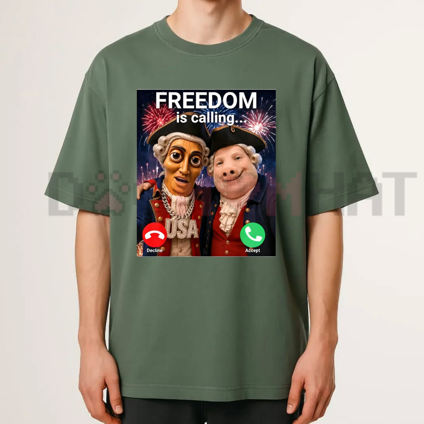 John Pork Freedom Is Calling 4th of July Meme T-Shirt - Tung Tung Tung Sahur Tee