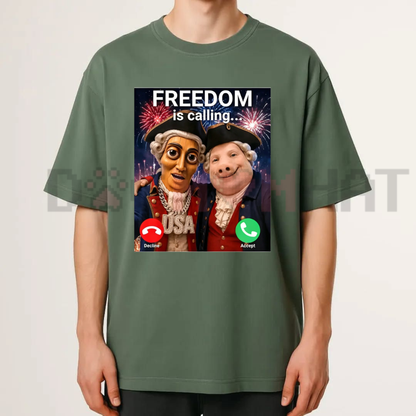 John Pork Freedom Is Calling 4th of July Meme T-Shirt - Tung Tung Tung Sahur Tee