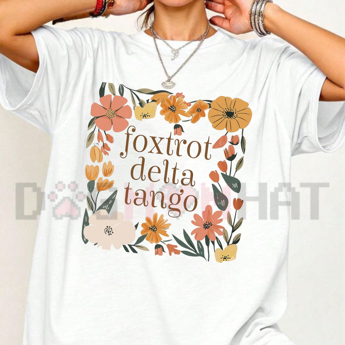 Parke Horizon Tee – "Foxtrots Deltas Tangos" Boho Floral Tactical Graphic T-Shirt
