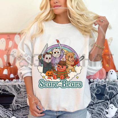 Spooky Scare Bears Graphic Sweatshirt - Retro Horror Cute Bear Soft Cotton Unisex Halloween Aesthetic Pullover