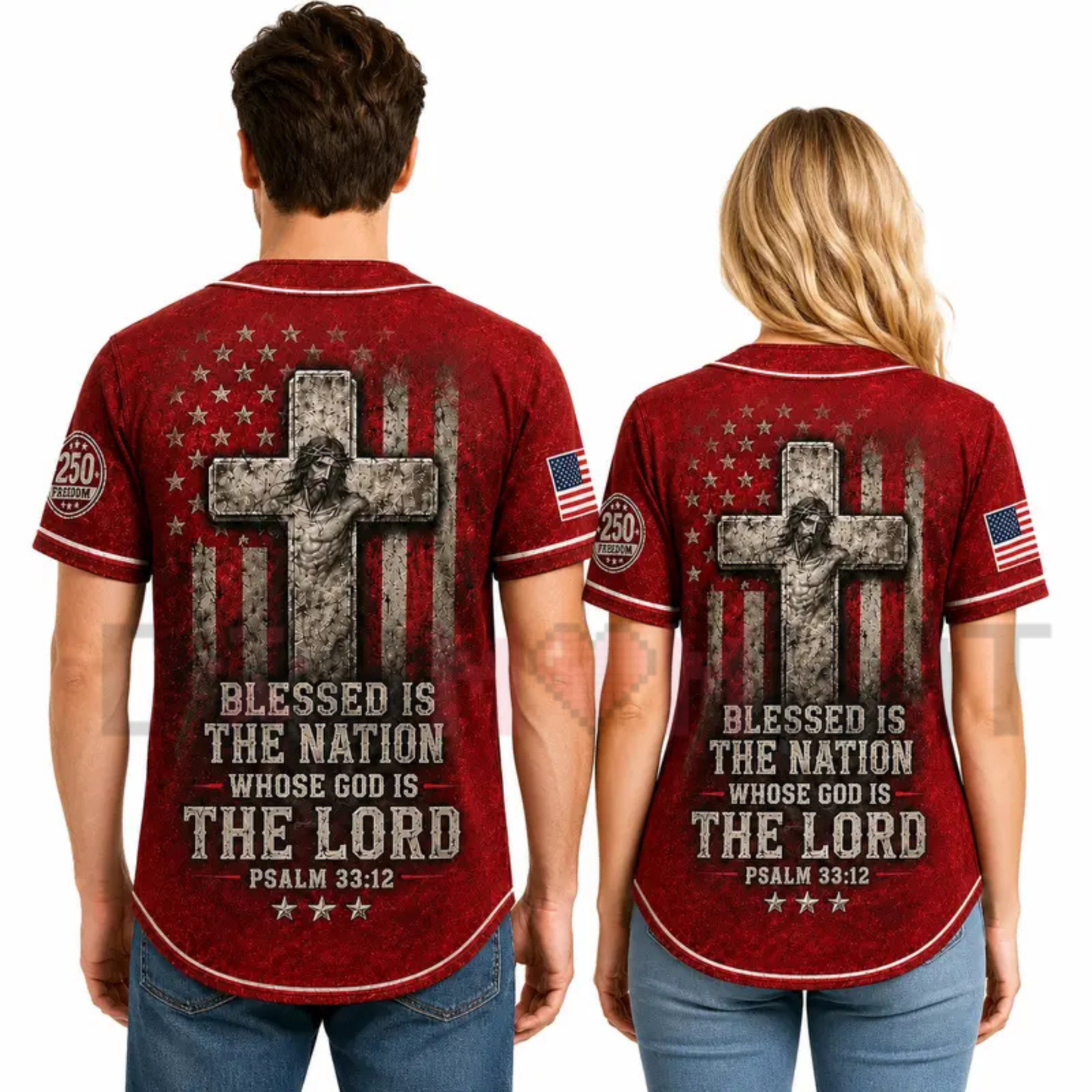 Christian Faith USA 250 Years of Freedom Baseball Jersey - Patriotic Cross Button Up