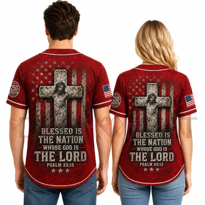 Christian Faith USA 250 Years of Freedom Baseball Jersey - Patriotic Cross Button Up