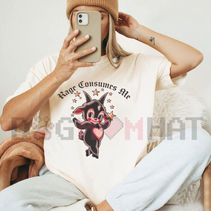 Rage Consumes Me – Cute Little Black Goat Traditional Tattoo T-Shirt
