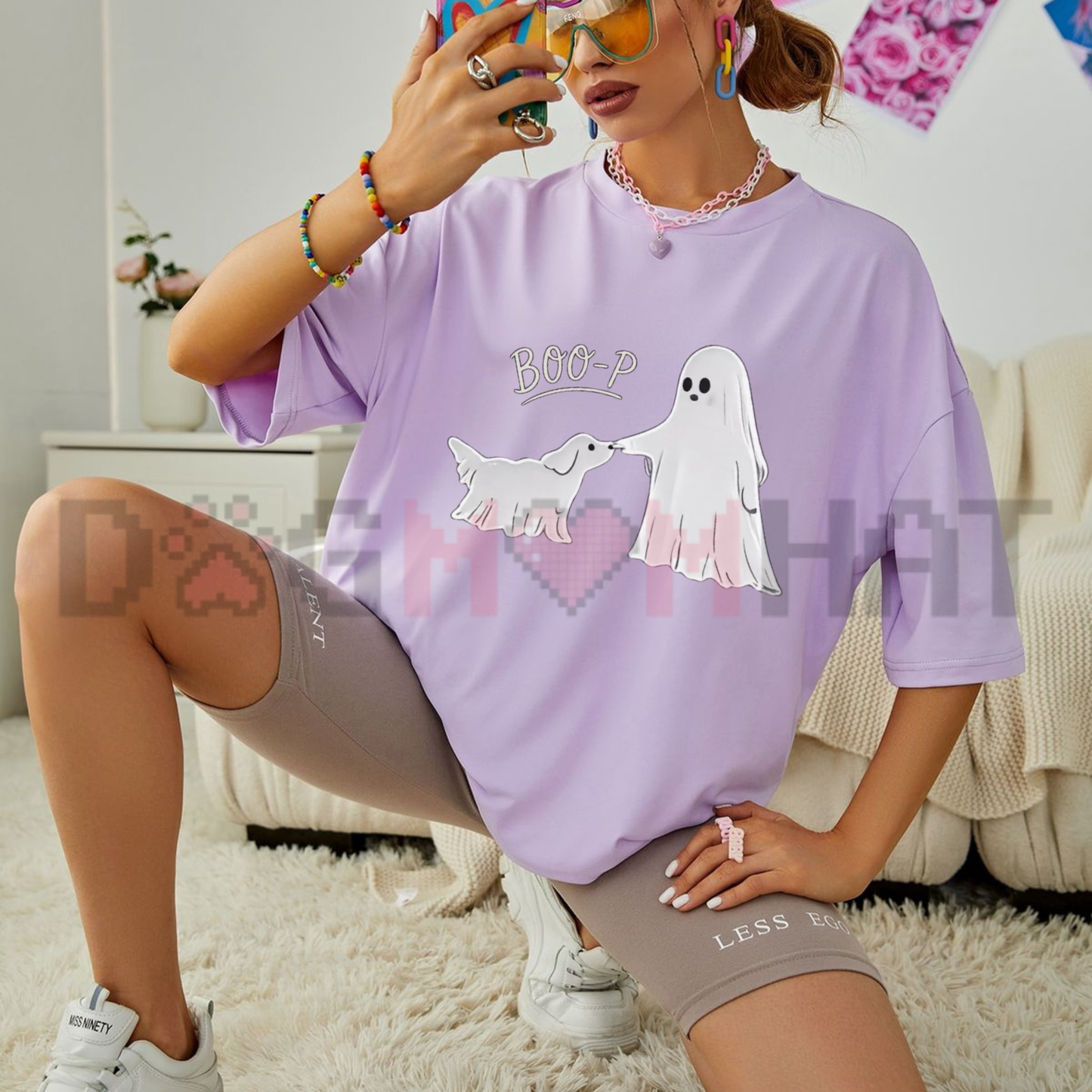Boo-p Ghost Dog Graphic Tee - Funny Halloween Dog Mom Cute Boop Vintage Cotton Unisex T-Shirt