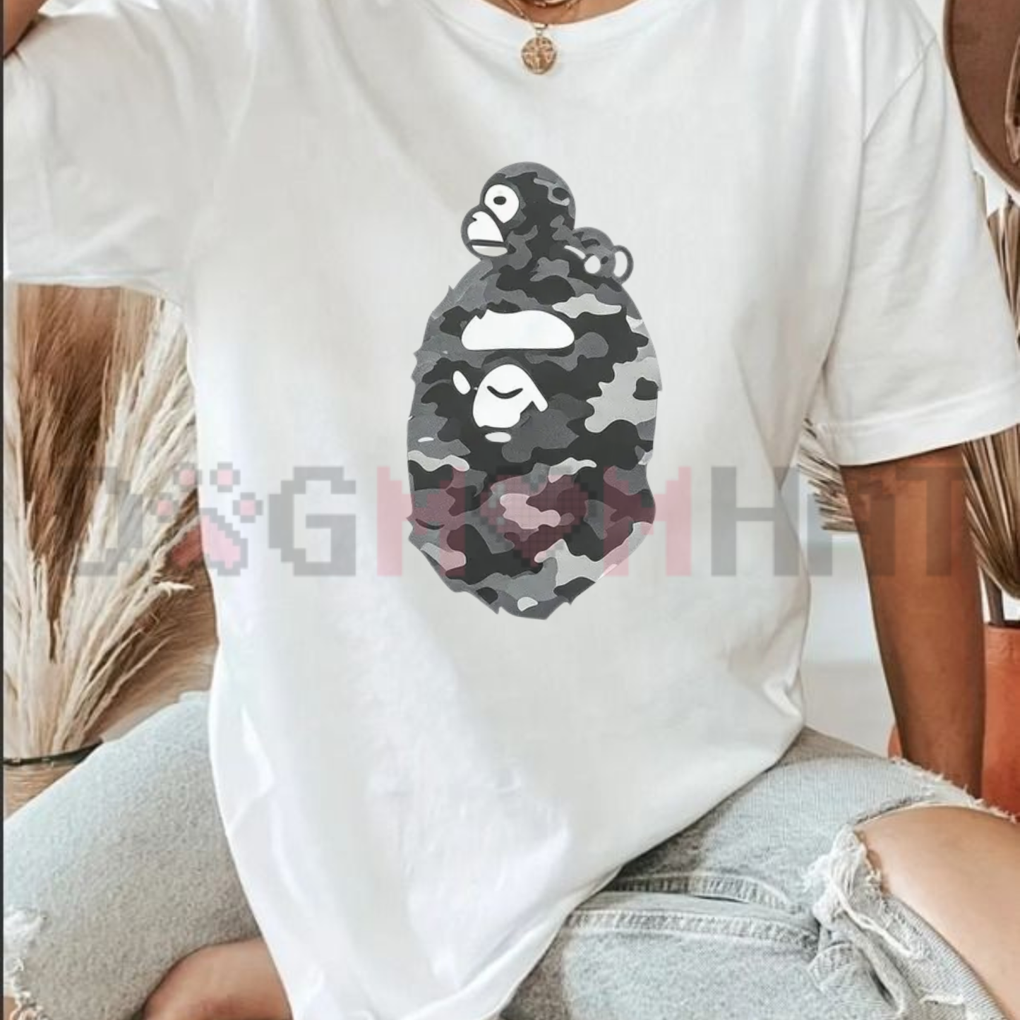 Bape Kiss Lips Graphic Tee - Vintage White Black Gray Soft Cotton Unisex Camo Streetwear Crewneck T-Shirt
