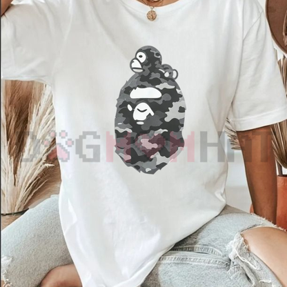 Bape Kiss Lips Graphic Tee - Vintage White Black Gray Soft Cotton Unisex Camo Streetwear Crewneck T-Shirt
