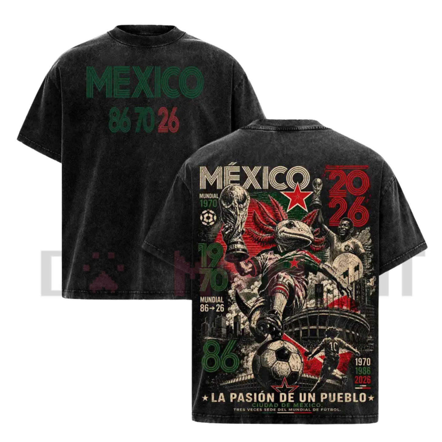 Mexico 86 70 26 United World Football Tour 2026 Vintage Washed T-Shirt - Retro Axolotl Soccer Tee