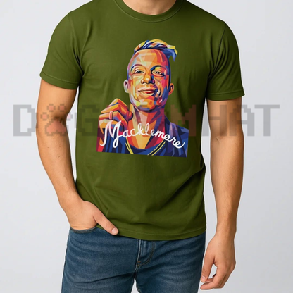 Color Geometric Macklemore Portrait Signature Print T-Shirt – Retro Pop Art Unisex Tee