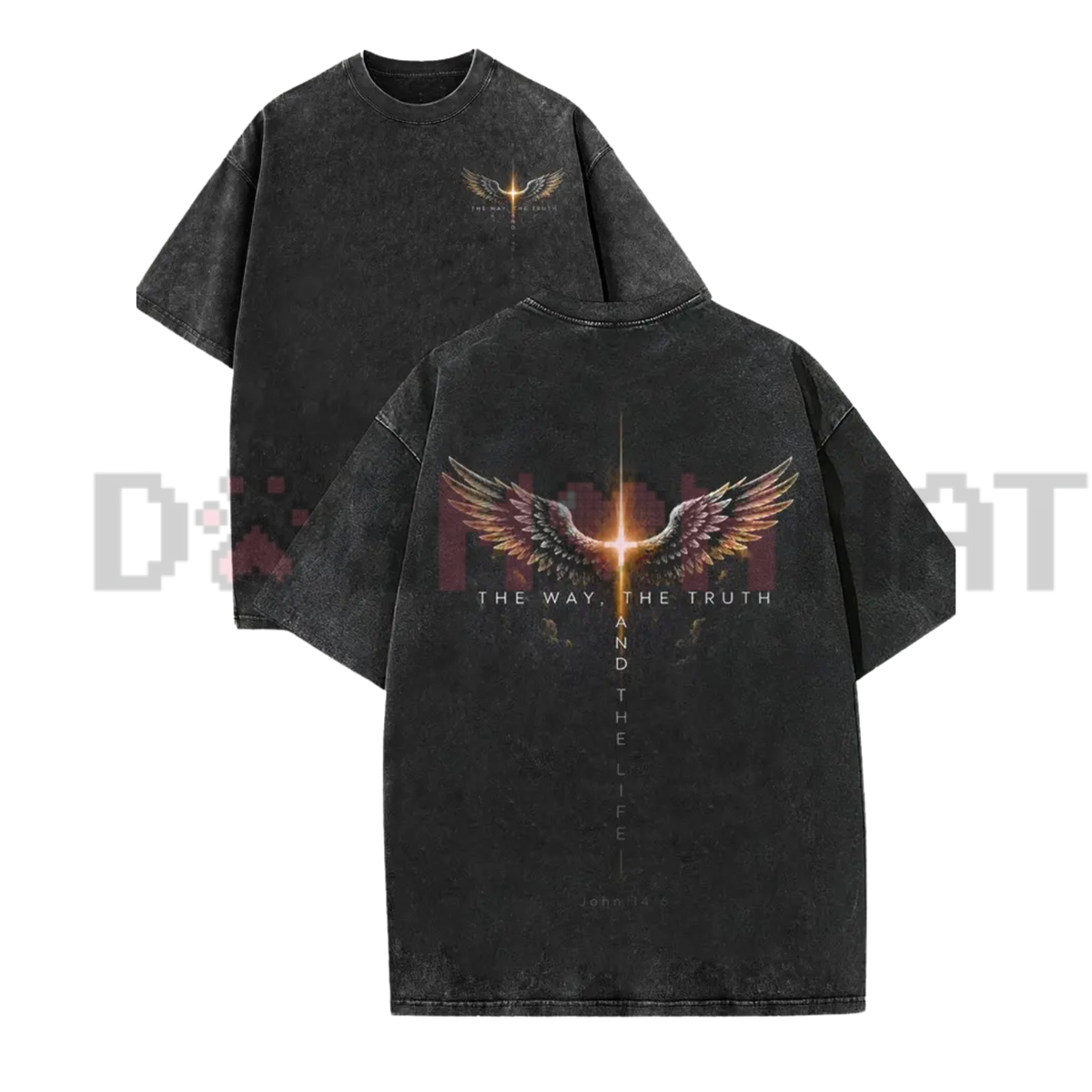 Glowing Cross Angel Wings John's Gospel Faith Graphic T-Shirt