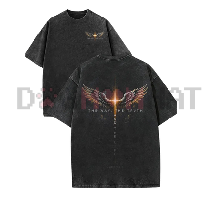 Glowing Cross Angel Wings John's Gospel Faith Graphic T-Shirt